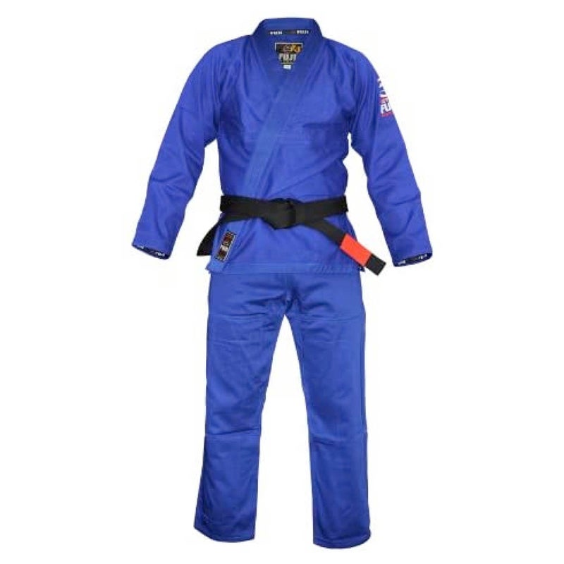 FUJI Lightweight Brazilian Style Jiu Jitsu Uniform, BJJ Uniform with Pearl Weave Fabric Jacket and Bungee Drawstrings, Blue, Size A5 - Image 1